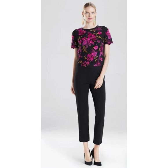 Josie Natori woman’s 2 beautiful embroidered short sleeve full zip blouse - Picture 1 of 8